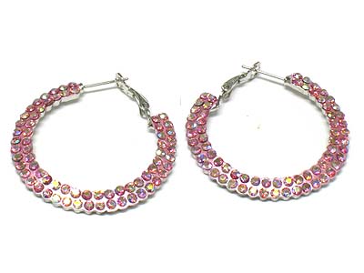 Crystal double paved round hoop earring - hoops
