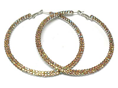 Crystal double paved round hoop earring - hoops