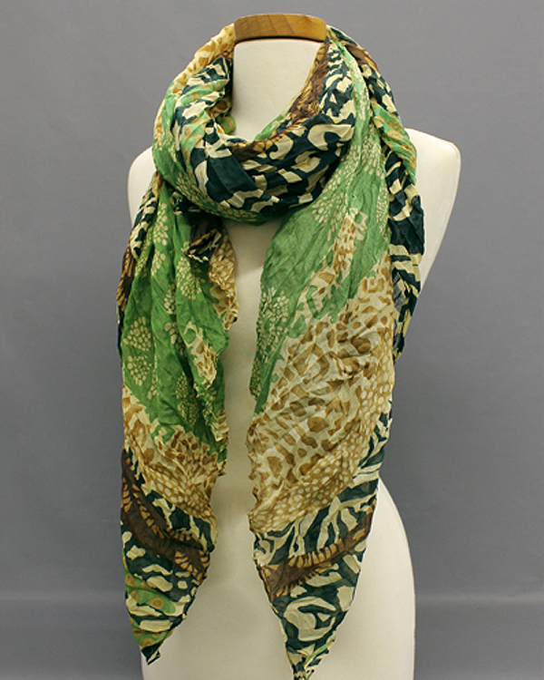 Extra wide animal strips print fall crinkle scarf