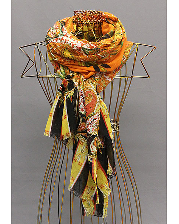 Extra long multi color large paisley print scarf