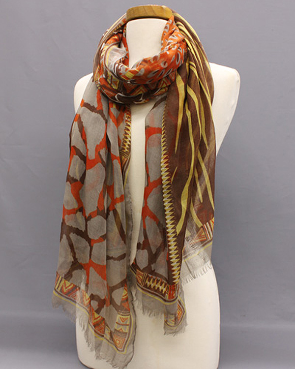 Extra wide multi color animal kingdom print scarf