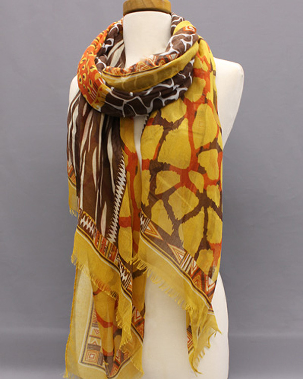 Extra wide multi color animal kingdom print scarf