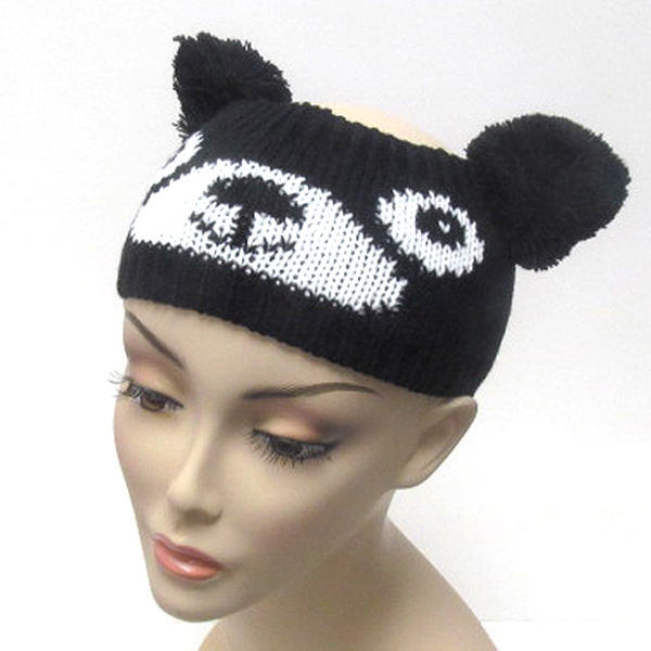 Animal knit head wrap with pompom ears