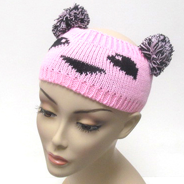 Animal knit head wrap with pompom ears