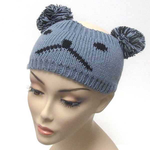 Animal knit head wrap with pompom ears
