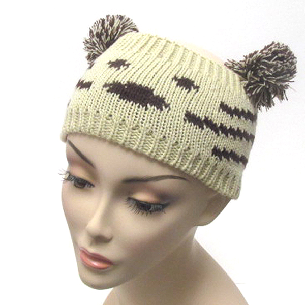 Animal knit head wrap with pompom ears