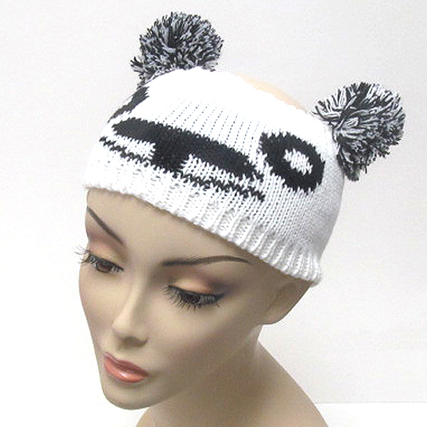 Animal knit head wrap with pompom ears 