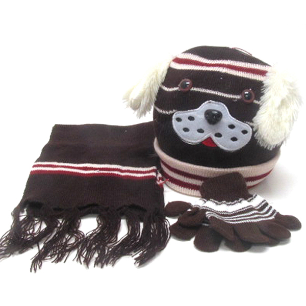 Kids animal winter full set - beanie muffler gloves set