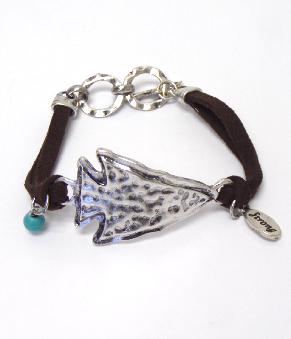 Handmade arrowhead and leather cord toggle bracelet