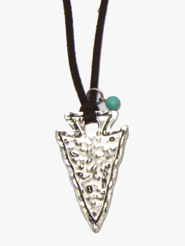 Handmade arrowhead and pull tie leather cord long nekclace