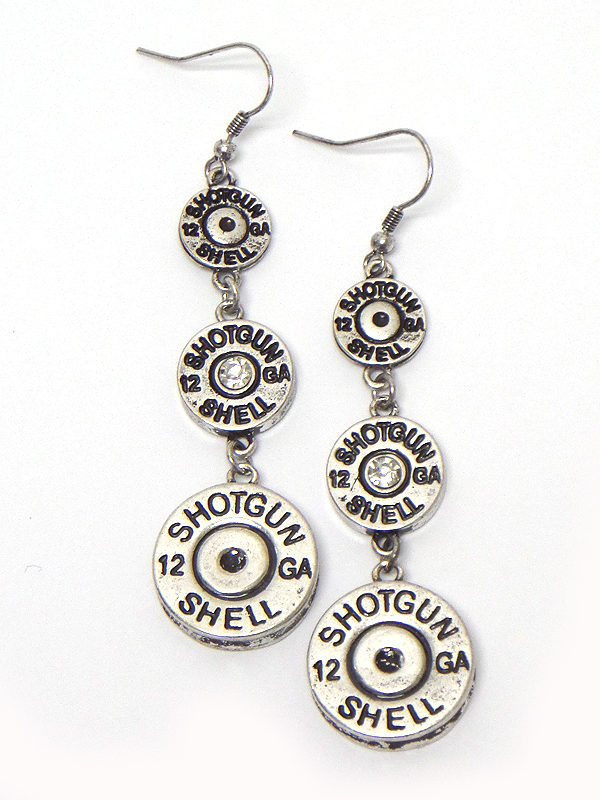 Western theme crystal center triple bullet drop earring