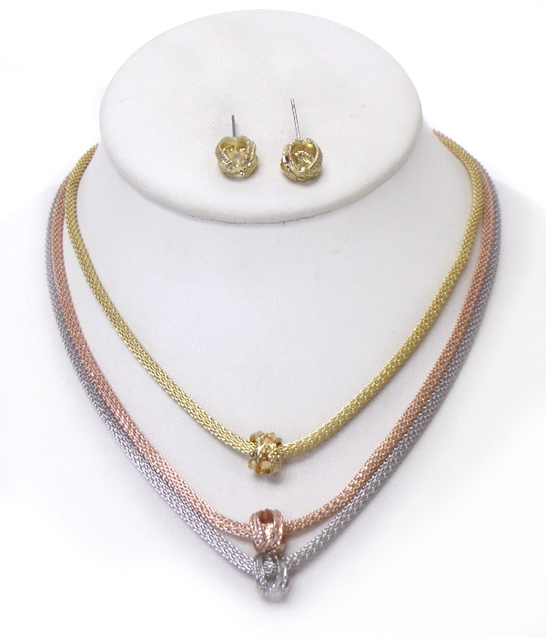 3 layer mesh metal chain necklace set