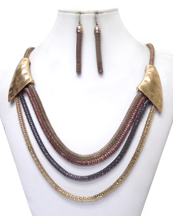 4 layer mesh metal chain necklace set 