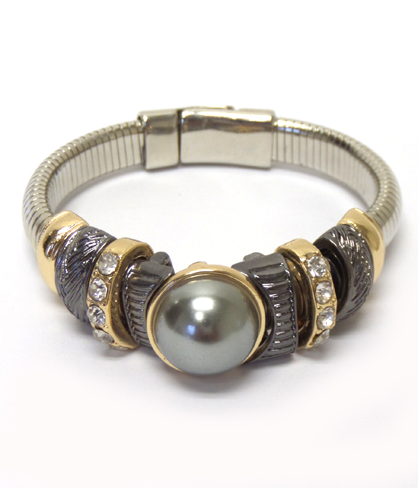 Multi metal ring and pearl and snake chain magnet bracelet