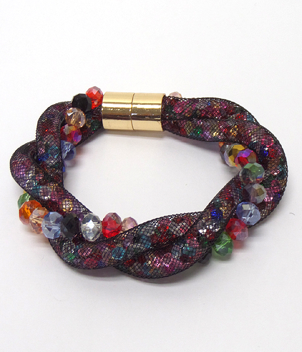 Crystal inside mesh chain twist magnetic bracelet 
