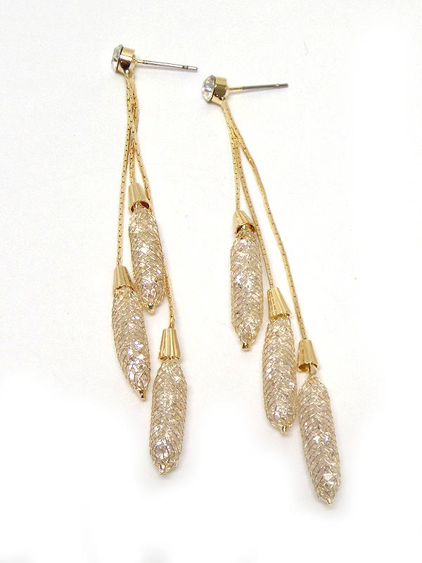 Crystal inside mesh chain drop earring