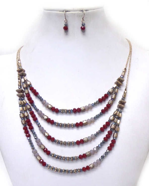 5 layer multi beads chain necklace set