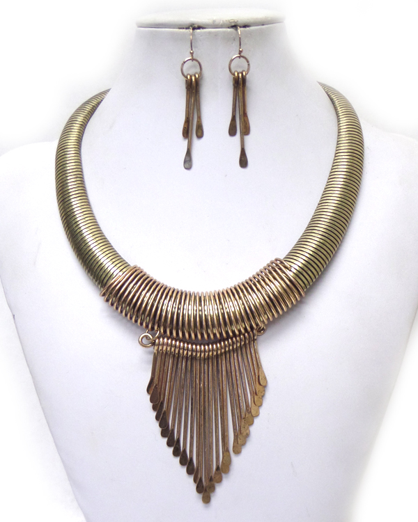 Multi metal bar drop thick snake chain necklace set