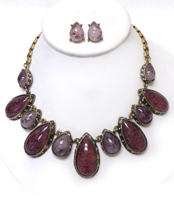 Multi teardrop stone and crystal necklace set