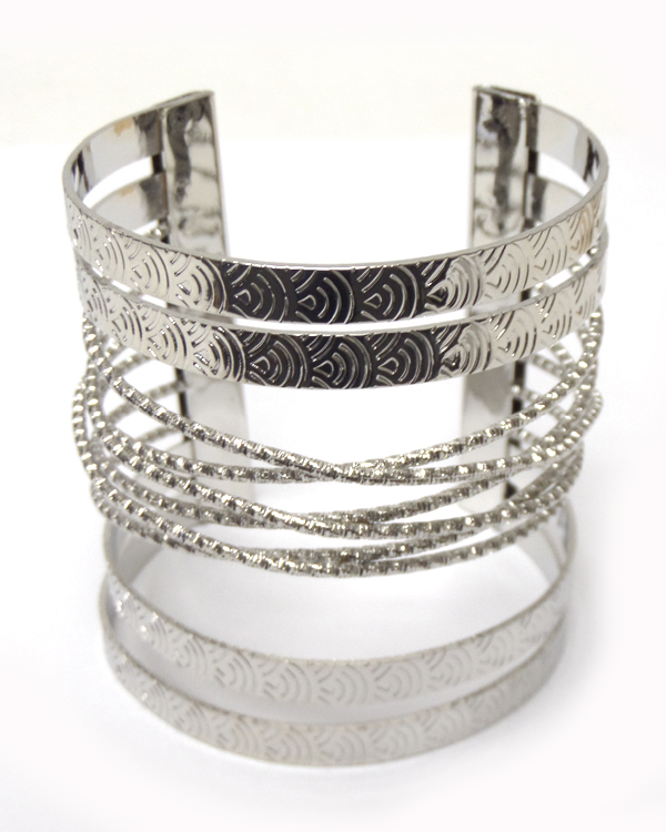 Multi  designs metal textured cuff bangle bracelet