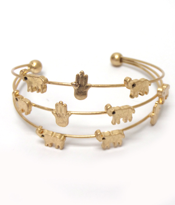 3 layer elephant and hamsa theme cuff bangle bracelet