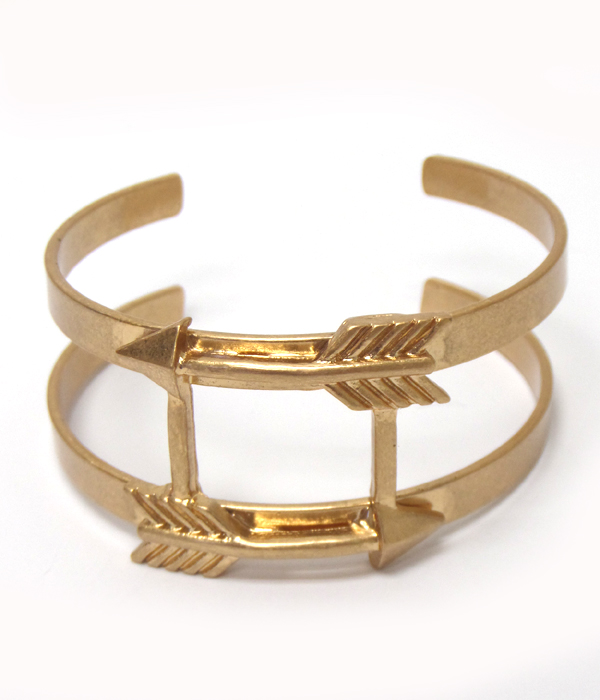 2 layer double arrow metal band cuff bangle bracelet