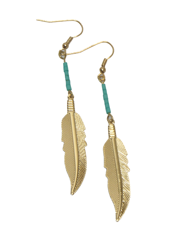 Seedbeads metal feather fish hook earrings