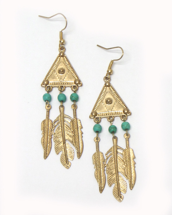 Seedbeads metal feather fish hook earrings 