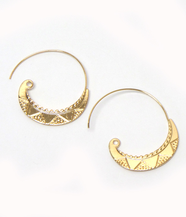 Aztec textured geometric crescent hoop earrings -western