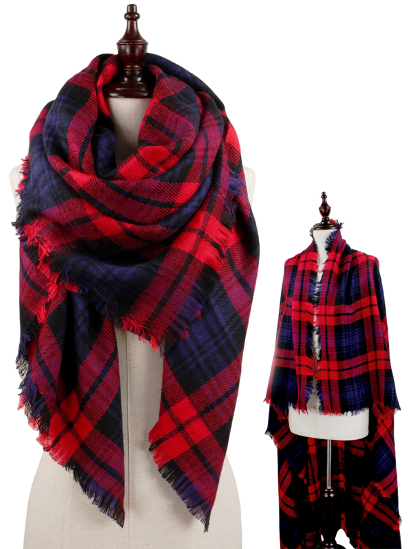 Plaid pattern 100% acrylic blanket scarf or shawl