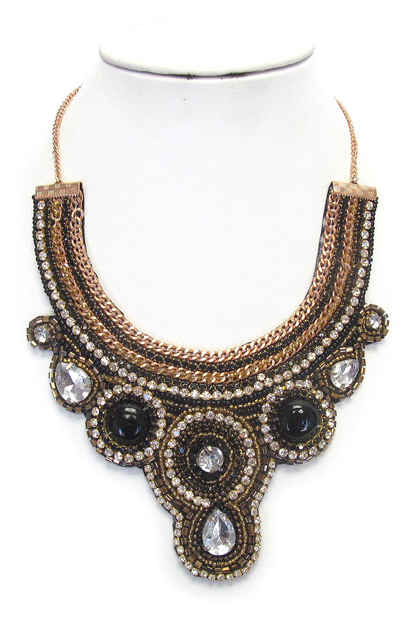 MULTI SEED BEAD AND CRYSTAL MIX BIB NECKLACE