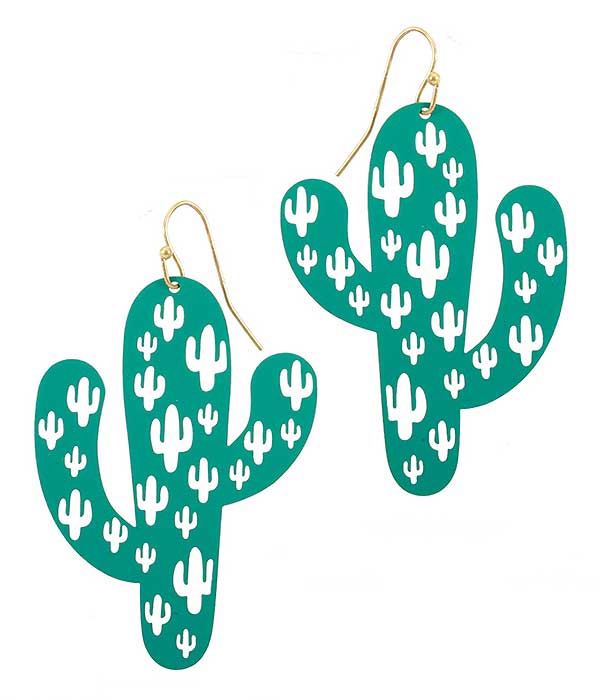 METAL FILIGREE COLOR COATING CACTUS EARRING