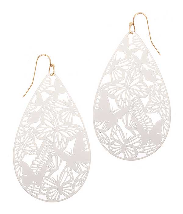 METAL FILIGREE COLOR COATING BUTTERFLY TEARDROP EARRING