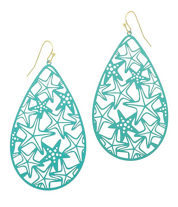 METAL FILIGREE COLOR COATING STARFISH TEARDROP EARRING