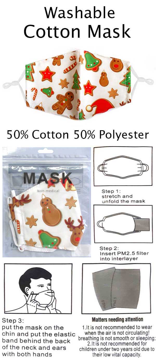 CHRISTMAS THEME WASHABLE FACE MASK WITH FILTER INTERLAYER AND ADJUSTABLE LENGTH -FILTER NOT INCLUDED
