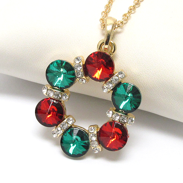 Crystal deco christmas wreath pendant necklace