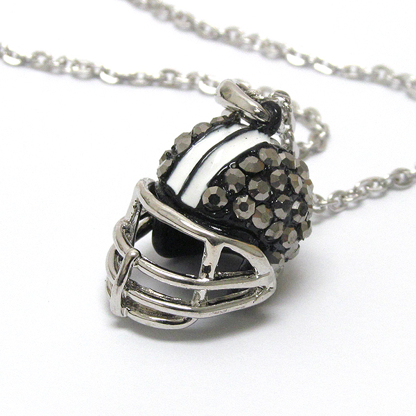 Crystal football helmet pendant necklace