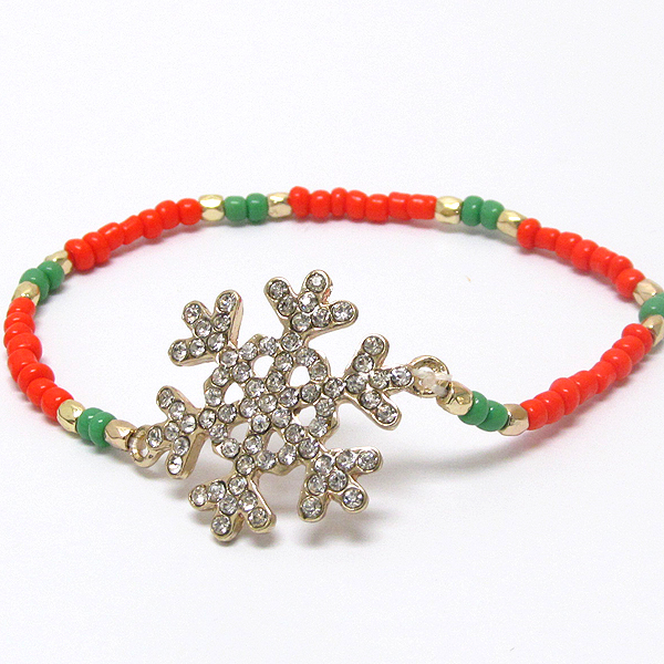 Crystal snowflake and chipstone stretch bracelet