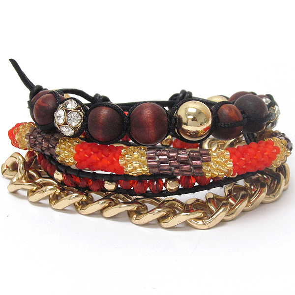 Multi bead and chain mix wrap bracelet
