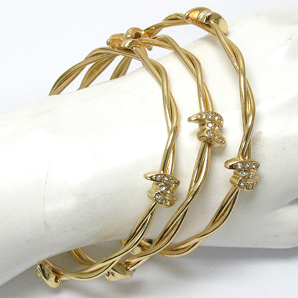Crystal deco designer style wire art bangle bracelet set of 3