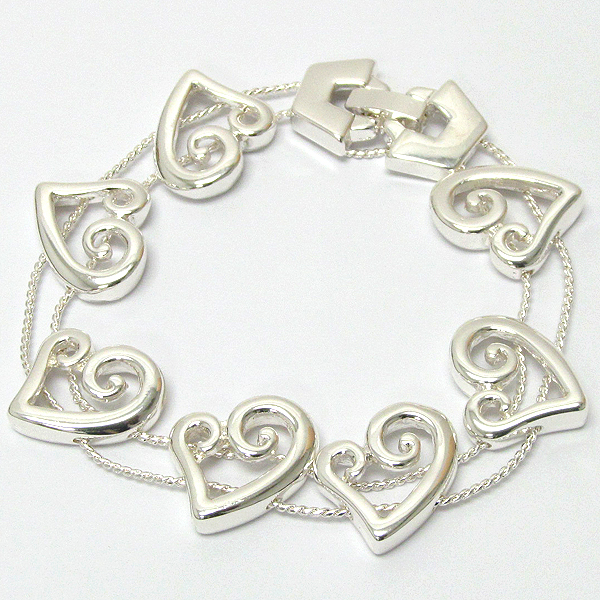 Sliding fold over clasp heart theme bracelet