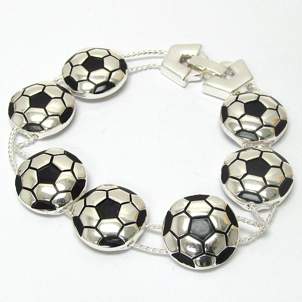 Sliding fold over clasp soccer ball theme bracelet
