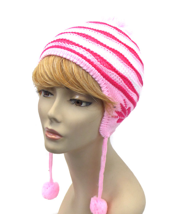 Stripes fur ball drop beanie 