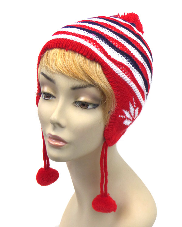Stripes fur ball drop beanie 