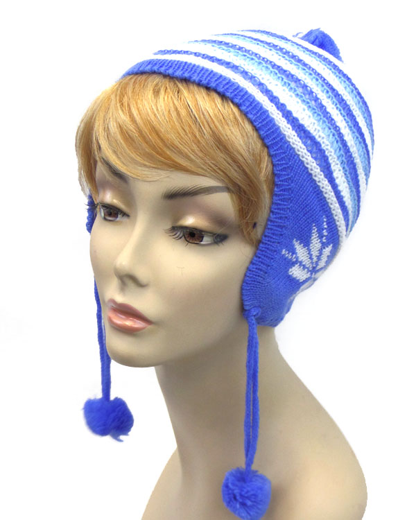 Stripes fur ball drop beanie