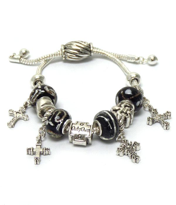 Pandora style multi beads cross charm bracelet  