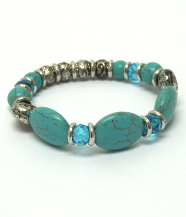 Turquoise stone and bead bracelet