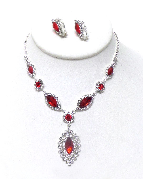 Linked leaf shape crystals necklace set