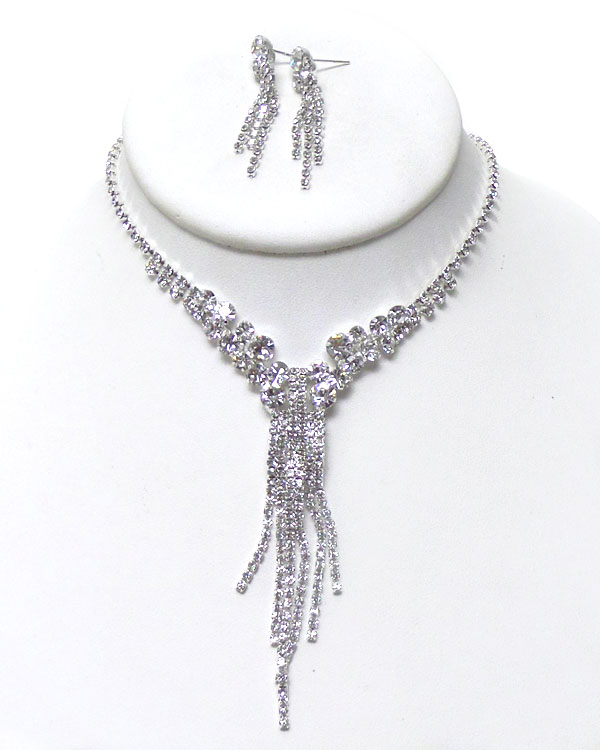Rhinestones with droptassel necklace set 