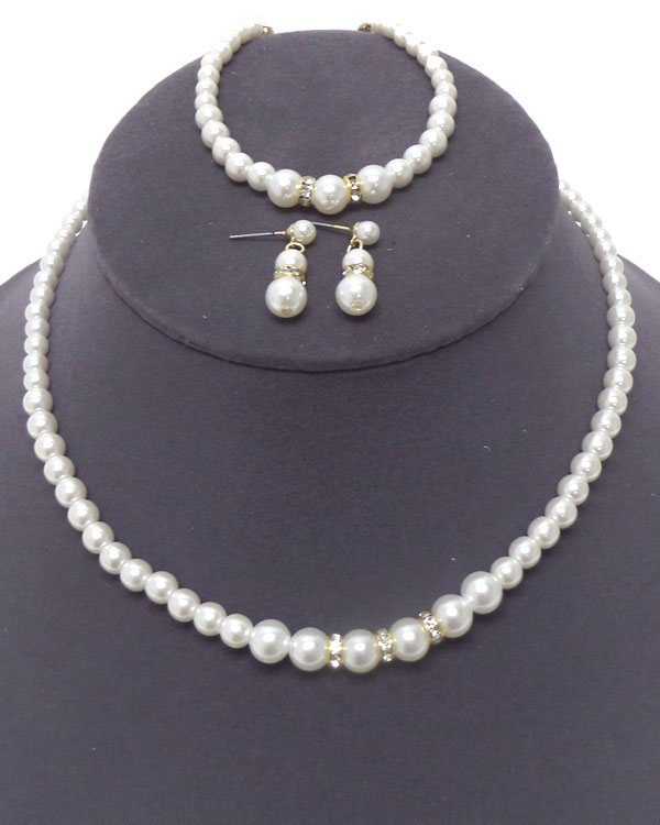 Pearl with crystals necklace and bracelet set